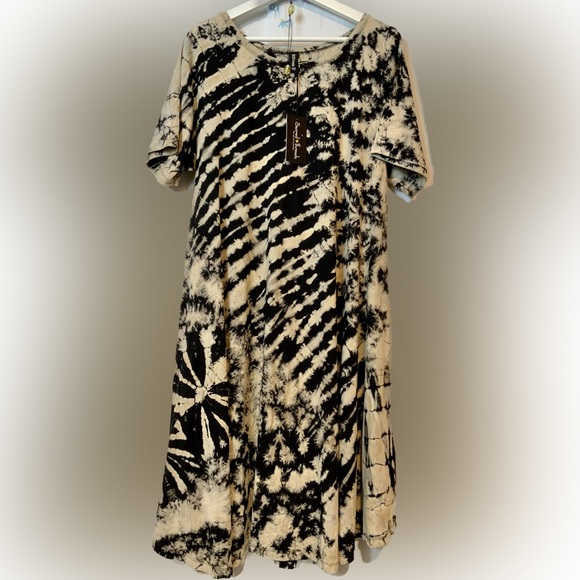 STUNNING TIE-DYE Dress NWT by Sacred Threads - One Size - TAN BLACK - Picture 2 of 14